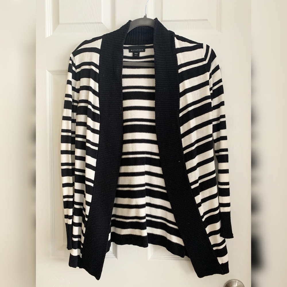 Black and White Stripped Sweater Cardigan